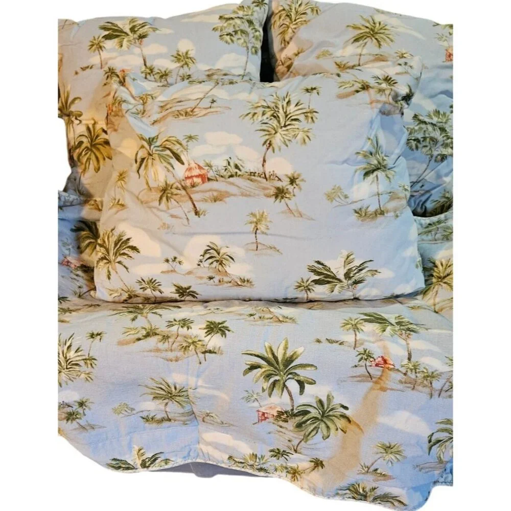 5 pc King Bed Sham Set Tropical Palm Fashion On 5th Cotton Light Blue Green Read